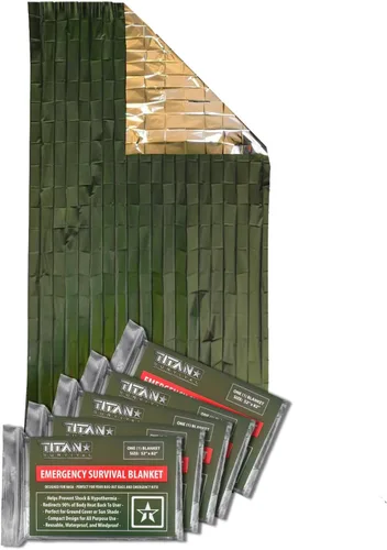 TITAN Survival Mantas de supervivencia de Mylar prémium (paquete de 5) manta térmica de supervivencia de emergencia para campamento, caza,