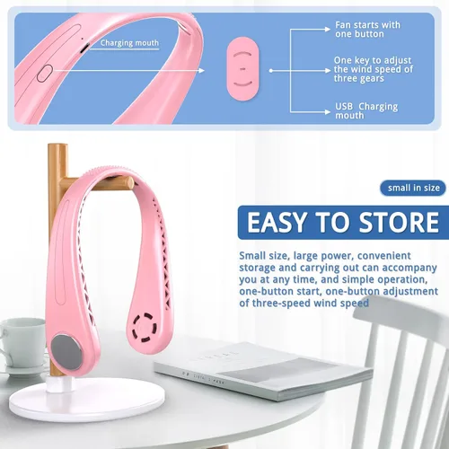 Miniatura 4 de FrSara Ventilador de cuello, ventilador de cuello sin aspas, recargable, ajustable, enfriamiento de 360, súper silencioso, sin diseño de ventilador