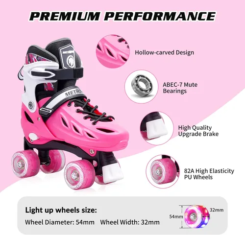 Miniatura 5 de METROLLER Patines de ruedas para niñas de 5 a 8 a 12 años y niños y adolescentes, 4 tamaños ajustables para niños pequeños con ruedas iluminadas