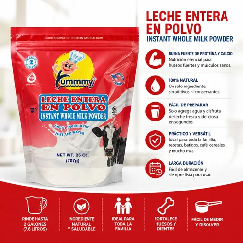 Miniatura 5 de LECHE ENTERA EN POLVO INSTANT 25 0Z - LECHE ENTERA INSTANTANEA EN POLVO 24.94 oz Certificado Kosher, fabricado en Estados Unidos