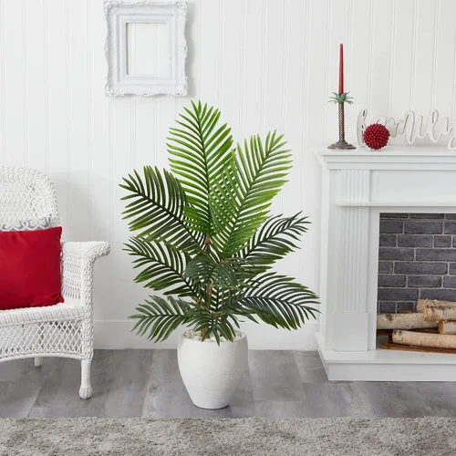 Miniatura 2 de Nearly Natural Palmera Paradise de 4.5 pies, planta artificial en maceta blanca, 36 pulgadas de profundidad x 36 pulgadas de ancho x 4.5 pies, verde