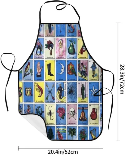 Miniatura 6 de Coloridas tarjetas de bingo mexicanas delantales impermeables delantales de chef delantales babero delantales para mujeres hombres cocina cocina