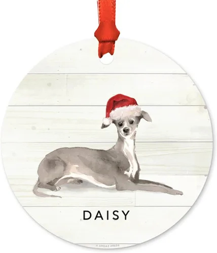 Miniatura 57 de Andaz Press Adorno de Navidad de metal personalizado para perro, perro y mascota, cocker spaniel con sombrero de Papá Noel, 1 paquete, incluye cinta
