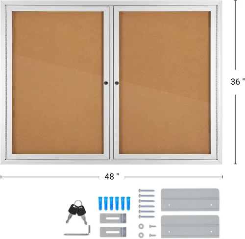 Miniatura 2 de INNOVART Tablero de anuncios cerrado de 48 x 36 pulgadas, tablero de anuncios de corcho con cerradura con marco de aluminio, tablero de anuncios