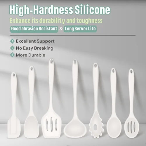 Miniatura 2 de E-far Juego de utensilios de cocina de silicona, juego de 7 piezas de utensilios de cocina resistentes al calor en color blanco, utensilios