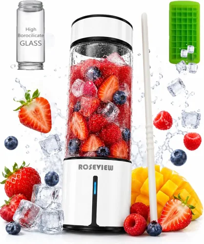 Miniatura 7 de Batidora portátil para batidos ROSEVIEW Botella de vidrio recargable por USB, mini batidos de hielo de mano, exprimidor de 2 mezclas Inalámbrico