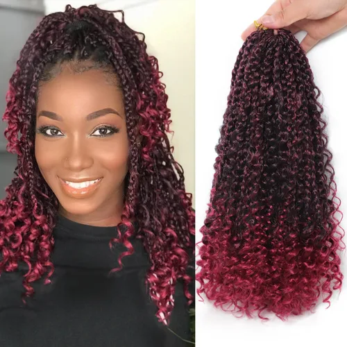 Miniatura 7 de VIOLET Trenzas de caja Goddess de 12 pulgadas, paquete de 7 paquetes, trenzas de caja bohemia a ganchillo, 3 trenzas de ganchillo con extremos