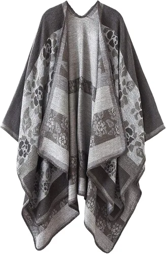 Miniatura 7 de KirGiabo Suéter a Cuadros para Mujer Poncho Capa Abrigo Frente Abierto Manta Chales y Envolturas