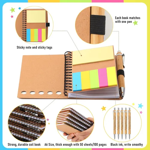 Miniatura 3 de Chuangdi 20 juegos de regalos de fin de año para profesores, cuaderno inspirador con bloc de notas adhesivas, bolígrafo de bambú, regalos