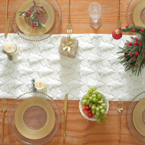 Miniatura 8 de Camino de mesa para árbol de Navidad, 72 pulgadas de largo, camino de mesa de felpa con lentejuelas doradas con purpurina para comedor, fiestas