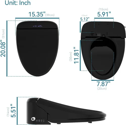 Miniatura 4 de YOURLITE Asiento de inodoro con bidé, asiento de inodoro alargado con agua caliente, bidé con asiento calentado y control remoto, boquilla