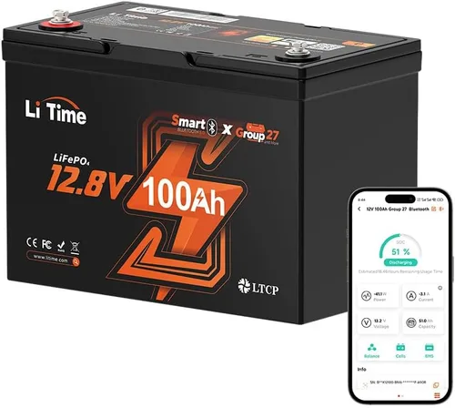 Miniatura 30 de Litime Batería de litio LiFePO4 de 12 V y 165 Ah Bluetooth, batería de ciclo profundo para motores de arrastre, tamaño grupo 31 con densidad