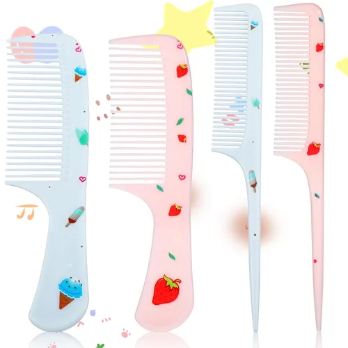 Miniatura 10 de Juego de peines para bebé, peine pequeño y lindo de dientes finos para niños pequeños y cola de rata para peinar, peine rosa para pelitos de bebé