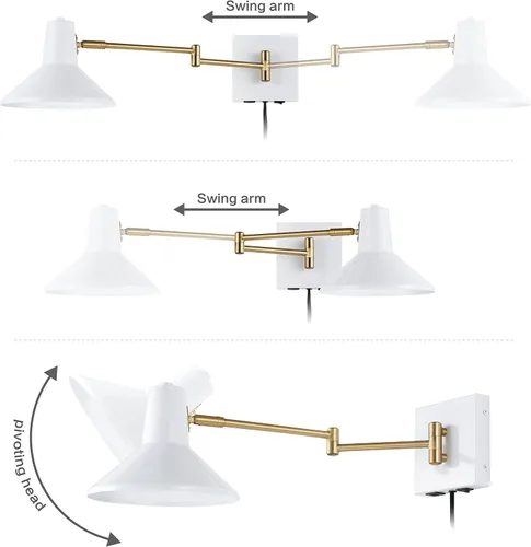 Miniatura 6 de JONATHAN Y JYL1302A - Lámpara moderna de brazo oscilante de 16 pulgadas color blanco/latón dorado con puerto USB, lámpara de noche LED de mediados