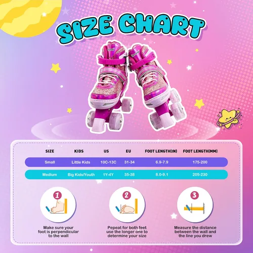 Miniatura 6 de Patines de ruedas para niños y niñas, 4 tamaños ajustables de 3 a 5 a 8, 6 a 12 años, patines cuádruples con ruedas iluminadas para principiantes