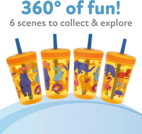 Miniatura 8 de Nuby Thirsty Kids Super Sipper - Vaso antiderrames para niños pequeños con válvula de silicona de 360° y popote giratorio, paquete de 2, 14 onzas