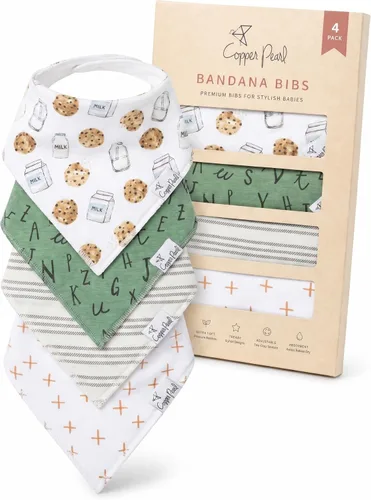 Miniatura 26 de Copper Pearl Baberos tipo bandana para bebé, paquete de 4 baberos de algodón suave para babear y dentición, absorbentes, ajuste ajustable, muchos