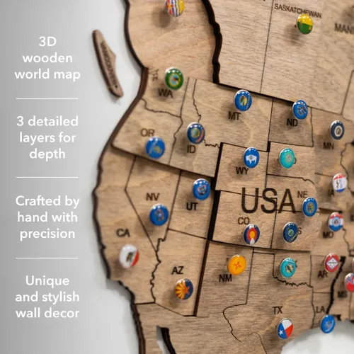 Miniatura 2 de ENJOY THE WOOD Mapa del Mundo de Madera 3D Arte de Pared Decoración de Pared Grande - Mapa de Viajes del Mundo - Idea de Regalo para Cualquier Terra