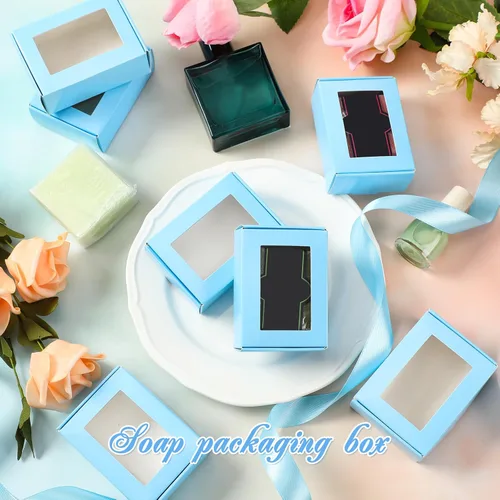 Miniatura 7 de Zonon 30 Piezas Cajas de Jabón para Embalaje Casero, Mini Cajas de Kraft para Dulces con Ventana para Panadería Dulces Fabricación de Jabón Embalaje