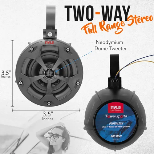 Miniatura 2 de Pyle Altavoces todoterreno impermeables con amplificador, 4 pulgadas, 800 W, 2 canales, sistema de altavoces Waketower de grado marino de rango