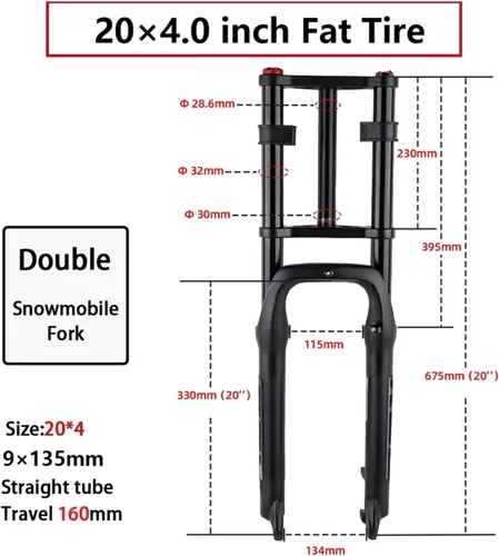 Miniatura 2 de Snow Beach Bike Suspension Tenedor de 20 pulgadas 4.0 Neumáticos Fat Air Forks Travel 5.512 in, 1-1/8inch Steerer Bike Horquillas Spread 5.315 in