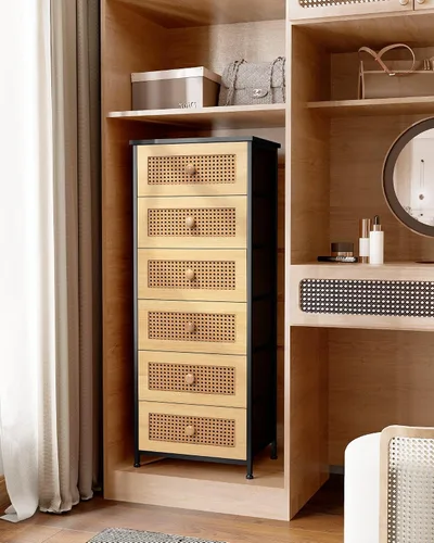 Miniatura 2 de Crestlive Products Cómoda de ratán, torre de almacenamiento alta de tela, cómoda con asas, unidad organizadora para dormitorio, pasillo, entrada