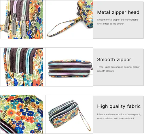 Miniatura 6 de BIAOTIE Cartera de pulsera de gran capacidad, Bolso de mano de nailon impreso impermeable para mujer