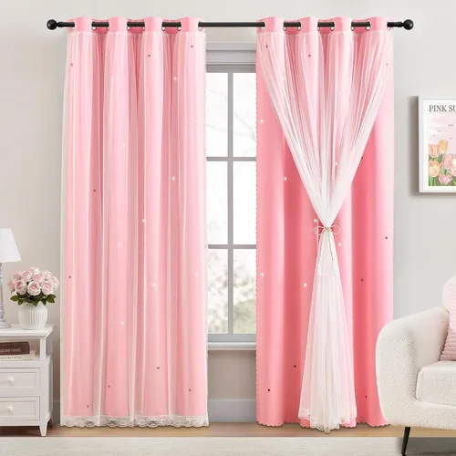 Miniatura 21 de XiDi Cortinas opacas con estrellas para habitaciones de niños, cortinas verdes para ventana de dormitorio de niños, azul y gris, 52 pulgadas de Azul