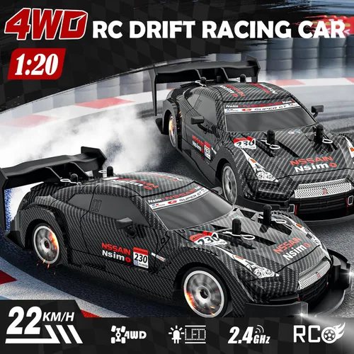 Miniatura 2 de Coche RC Drift 1:20, auto de control remoto 4WD de alta velocidad con iluminación fría, autos de carreras RC a la deriva de 18.6 mi/h, regalos