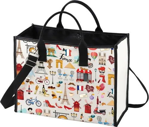 Miniatura 8 de LEVLO Bolsa de viaje de Francia Cultura - París Landmarks - Regalo de recuerdo francés, Francia, Bolsa de cosméticos