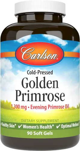 Carlson - Onagra dorada, 1300 mg de aceite de onagra, prensado en frío, piel saludable, salud de la mujer y bienestar óptimo, 90 cápsulas blandas