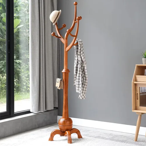 Perchero independiente de madera en forma de árbol con 8 ganchos, diseño creativo con apariencia de rama de árbol, soporte colgador de ropa con base