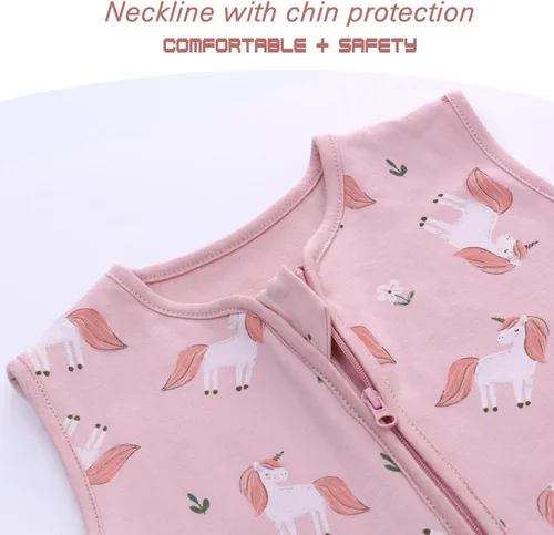 Miniatura 4 de Miracle Baby Saco de dormir con pies - 0.5 TOG 100% algodón transpirable, diseño sin mangas, saco de dormir para bebé Caballo rosa