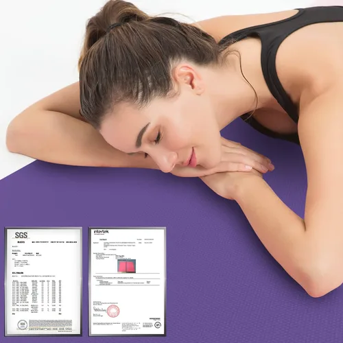 Miniatura 2 de Hatha Yoga Tapete de yoga de TPE grueso de 72 x 27 x 1/3 pulgadas, antideslizante, ecológico, tapete de ejercicio para yoga, pilates y Púrpura