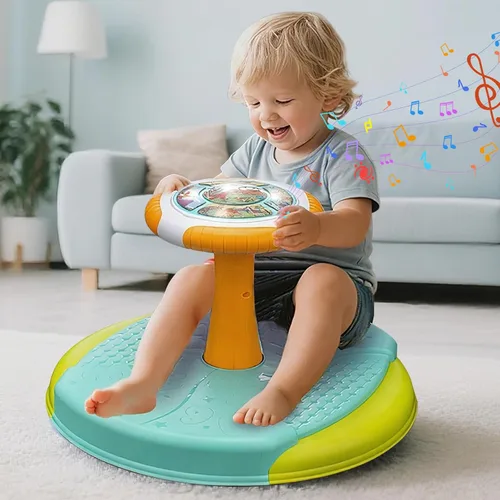 VROGTIK Juguetes de dinosaurio para sentarse y girar para niños pequeños de 1 a 3 años, asiento giratorio de 360° con luces LED y música, regalo de