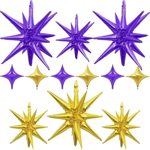 Miniatura 19 de Globos de estrella negra, 12 unidades, globos de explosión de estrella de aluminio de 27/22 pulgadas, globo de cono de Mylar de espiga grande