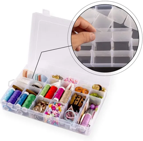 Miniatura 6 de Caja organizadora de plástico con 36 compartimentos, caja de almacenamiento de joyas con divisores ajustables (paquete de 1)