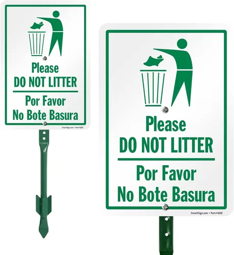 Miniatura 9 de SmartSign Letrero de metal con texto en inglés "Please Do Not Litter, Por Favor No Bote Basura" de 14 x 10 pulgadas, aluminio laminado a prueba