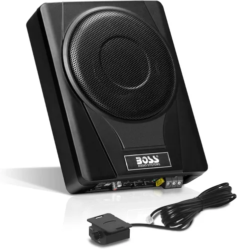 BOSS Audio Systems BASS8 - Subwoofer amplificado para automóvil de 8 pulgadas bajo el asiento, 800 de alta potencia, perfil bajo, amplificador