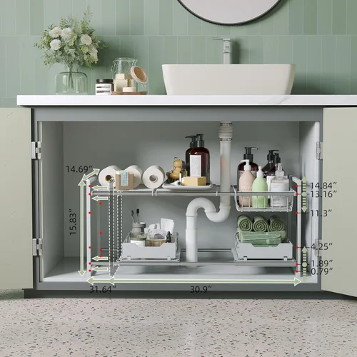 Miniatura 6 de NETEL Organizadores y almacenamiento para debajo del fregadero, organizador de armario de cocina, 2 niveles para debajo del fregadero estantes