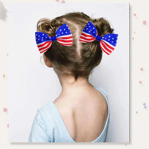 Miniatura 2 de TSFJ47 - Pinzas para el cabello con bandera estadounidense, lazos patrióticos de grogrén, color rojo, blanco y azul, accesorios para el 4 de julio