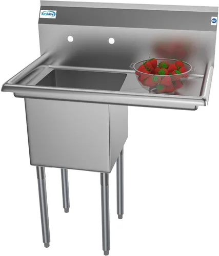 Miniatura 12 de KoolMore SA151512-15R3FA - Fregadero de cocina comercial NSF de acero inoxidable con 1 escurridor derecho, patas cruzadas y grifo, tamaño del tazón