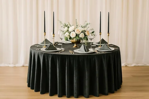 Miniatura 2 de YOUR CHAIR COVERS - Mantel redondo de terciopelo de 120 pulgadas - Mantel de lino negro para mesas redondas estándar