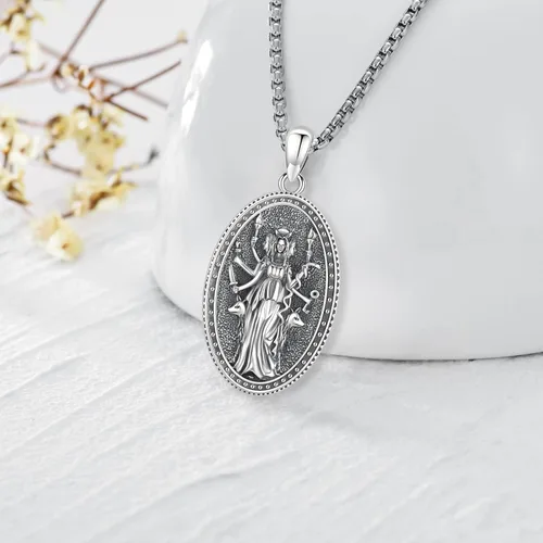 Miniatura 128 de Collar de pentagrama de plata de ley con triple luna, diosa celta, nudo celta, nudo de brujas, Ankh, sol y luna, Hécate, lilith, Santa Muerte