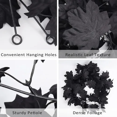 Miniatura 4 de RECUTMS Decoración de Otoño Guirnalda Negra, Guirnalda de Decoraciones Negras para Halloween, Hojas de Arce Colgantes para Pared en Otoño, 2