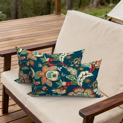Miniatura 458 de Juego de 2 almohadas para exteriores de 16 x 16 pulgadas, repelentes al agua con interiores, para muebles de patio, hogar, jardín, geometría bohemia