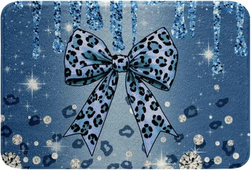 Feelyou Alfombras de baño con lazo coquette de 16 x 24 pulgadas, tapetes de baño Leopared con lazos para niños, adolescentes y adultos con purpurina