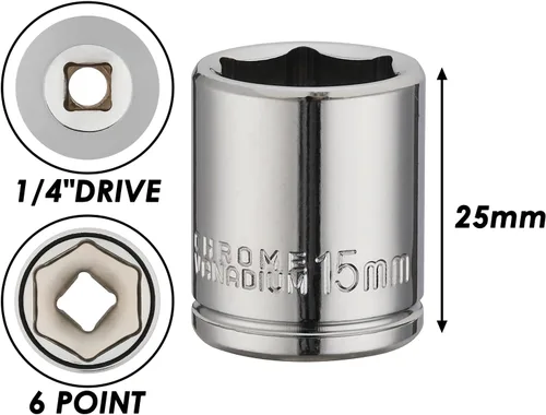 Miniatura 4 de MIXPOWER 4 piezas de accionamiento de 1/4" de 15 mm profundo y superficial, 6 puntas, acero Cr-V, 15 mm