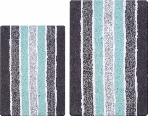 Miniatura 10 de Alfombra de baño de algodón con rayas alpinas de 24 x 60 pulgadas, color azul, antideslizante, de lujo, de secado rápido, estilo spa, ideal