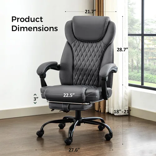Miniatura 2 de amseatec Silla de oficina grande y alta con reposapiés, silla ergonómica de cuero con respaldo alto, bloqueo infinito reclinable de 90° a 135°, 20